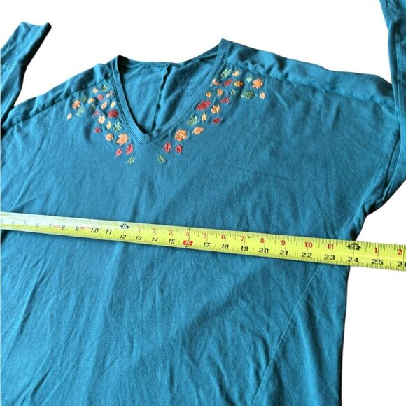 Life is Good Relaxed Fit Tunic Leaf Embroidered Long Sleeve Womens Large Green - Picture 10 of 11